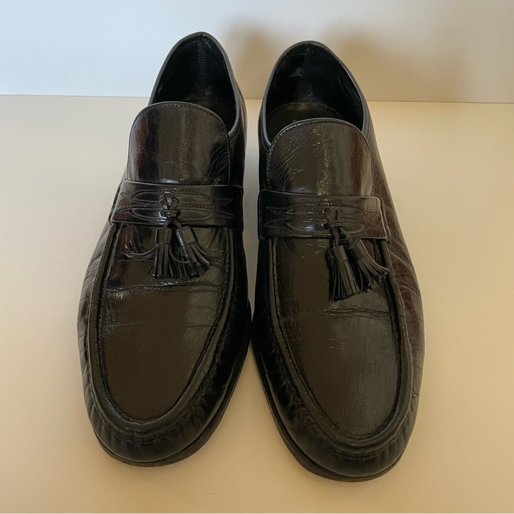 Florsheim Men’s Size 9 Black Leather Slip On Loafer Dress Shoe with tassels - Picture 3 of 12